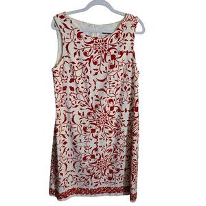 J. Mclaughlin Winter White Red Velour Sleeveless Fully Lined Shift Dress Size 14